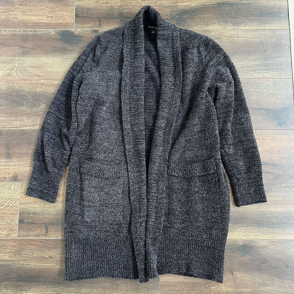 Barefoot Dreams Cozychic Lite Cardigan Sz L/XL Black Charcoal Gray Shawl Collar